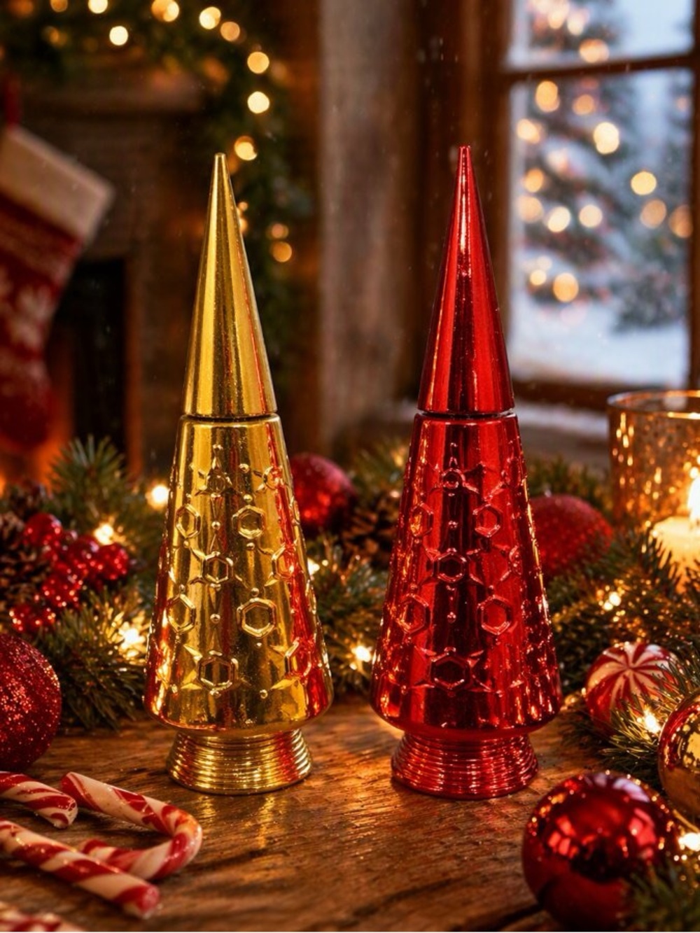 Vintage Avon Christmas Tree Bubble Bath (empty) glass bottles from the 1970s